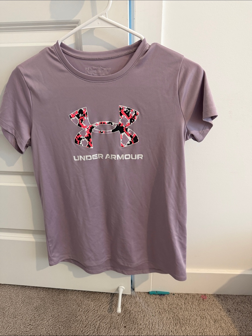 Under Armour Lavender Performance Tee with Pink Camo Logo